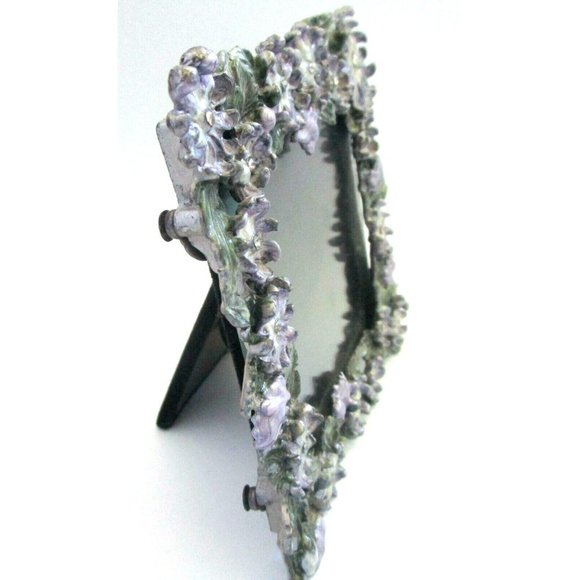 Vintage Pewter Gray Enameled Purple Floral Rhinestone Ornate Picture Frame 5x5 - Picture 2 of 8
